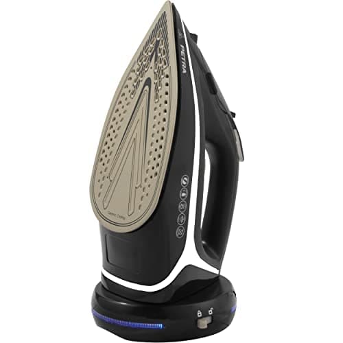 Petra PF0987VDEEU7 Ferro da Stiro a Vapore - Senza Filo 2 in 1, Potente 2600 W, Piastra in Ceramica, Colpo Vapore 140g/min, Serbatoio 300 ml, Anticalcare e Antigoccia, Termostato Regolabile, Nero