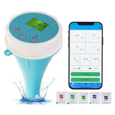 QYOEGSQ Tester dell'Acqua,Tester della qualità dell'Acqua Bluetooth for PH/Orp/EC/Tds Temperatura Tester Cloro residuo,termometro Galleggiante for Piscina WiFi Impermeabile IP67 con Bluetooth