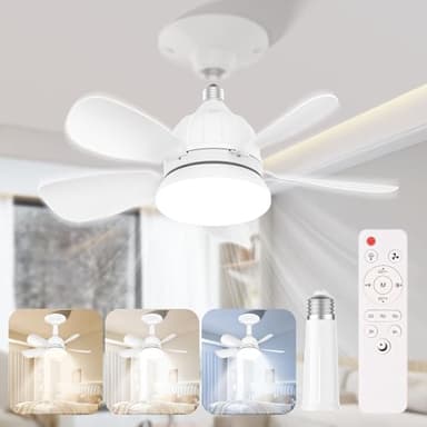 Ventilatore Lampadario da Soffitto 5 Pale 18'' LED Dimmerabile Ventilatori da Soffitto Silenziosi con Telecomando e Luce, Super Silenziosa, Velocità Luminosità Temperatura Colore Regolabil, Bianco