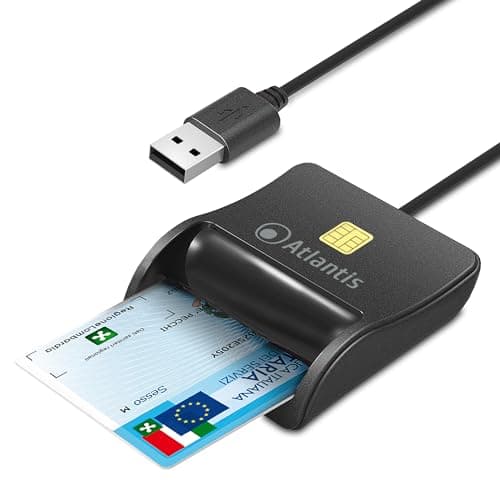 Atlantis lettore smart card p005-smartcr-u,per tessera sanitaria, per cns carta nazionale dei servizi, attivazione spid e firma digitale, per pc e notebook, porta usb