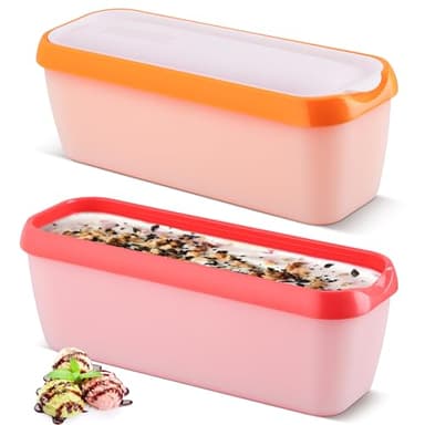 CRROEL Contenitore per gelato, senza BPA, set da 2 contenitori per gelati da 1,5 l, riutilizzabili per gelati fatti in casa con coperchio, per gelati, sorbetti, yogurt, Sta