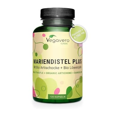 Complesso di Cardo Mariano + Tarassaco BIO + Carciofo BIO | 80% Silimarina | 120 capsule | Depurativo e Disintossicante Fegato | 2,5% Cinarina e 4% Acido Clorogenico | Vegan | Vegavero®