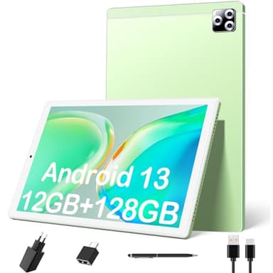 SIMPLORI Tablet 10 Pollici, Tablet Android 13, Octa Core, 12GB RAM+128GB ROM/TF 1TB, Tablet in Offerta, Bluetooth 5.0, 6000mAh, 1280 * 800IPS, 13MP+5MP, 4G LTE Tablet, Tablet con capacità SIM,(Verde)
