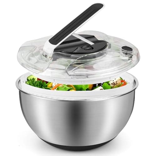 Gaethra Centrifuga per Insalata 4,5L in Acciaio Inossidabile Grande, Asciuga Insalata Centrifuga, Base Antiscivolo, Lava Insalata Centrifuga per Lavare e Scolare Le Insalate, Scolare la Pasta, ECC.