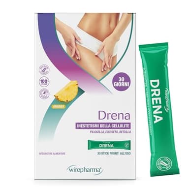 WIREPHARMA - Drena Stick da Diluire: Drenante Forte e Diuretico Naturale con Estratti Titolati di Pilosella, Equiseto e Betulla, Anticellulite, Gambe Leggere, Senza Edulcoranti (30 Stick)