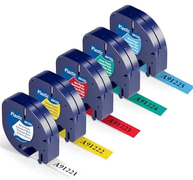 5 x Wonfoucs Nastro per Etichette Compatibile con Ricarica Dymo LetraTag 12mm x 4m, 91201/91202/91203/91204/91205 Etichette in Plastica per Etichettatrice Dymo LetraTag LT-100H LT-110T 200B XR QX50