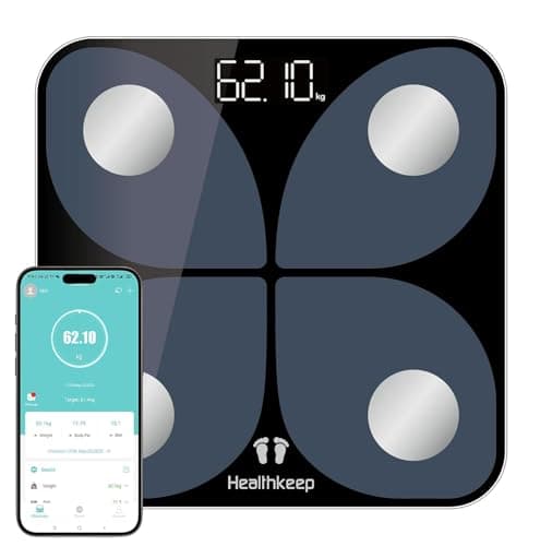 Bilancia per grasso corporeo digitale con app: Bluetooth Smart Bilancia per grasso corporeo, BMI, massa muscolare, proteina, BMR, vincitore del test, 26 x 26 cm