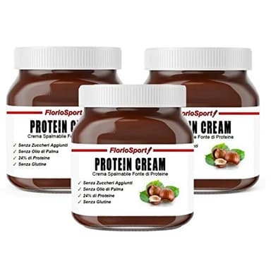 Crema Proteica Spalmabile Protein Cream FlorioSport, 3x400 g al 24% di Proteine Nocciola e Cacao | Senza Zuccheri Aggiunti