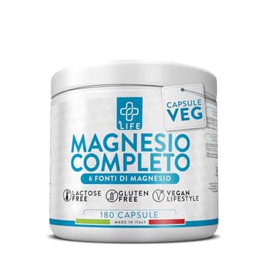 Magnesio Completo Capsule 180 PiuLife® 6 Fonti Con Magnesio Pidolato, Bisglicinato, Citrato, Sali Organici, Benessere Per Muscoli, Sistema Nervoso, Stress, Ossa, Integratore Per Dormire Meglio