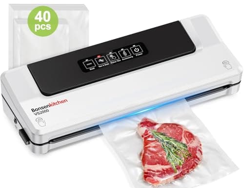 Bonsenkitchen Macchina Sottovuoto per Alimenti 4 in 1 - Macchina Sottovuoto per La Cottura Sottovuoto e La Conservazione di Alimenti Freschi, Con Modalità Vuoto Esterno, con 40 sacchetti sottovuoto