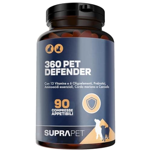 Multivitaminico Cani e Gatti 90 Compresse Appetibili - Per Sistema Immunitario, Articolazioni, Pelo con 13 Vitamine, 6 Minerali, Aminoacidi Essenziali, Cardo Mariano e Carciofo, 360 Pet Defender