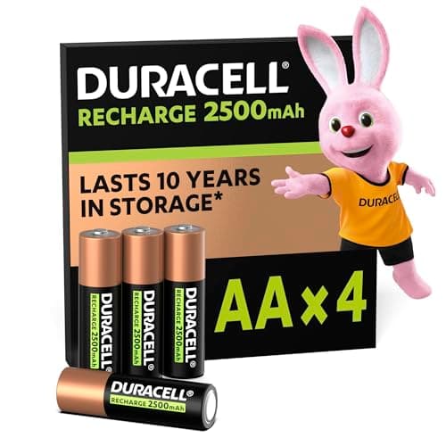 Duracell Batterie Ricaricabili AA (confezione da 4), 2500 mAh NiMH, pre, caricate, batterie per lunga durata