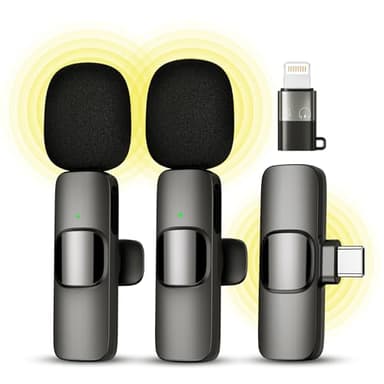 Qhot Microfono senza fili per iPhone, iPad, Android, microfono lavalier per la registrazione video - 2 Pack iPhone Mic Registrazione cristallina con USB-C per microfono Podcast, ASMR, TikTok