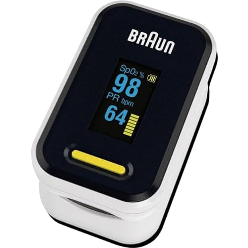 Braun Pulsossimetro 1 , Monitor accurato per ossigeno nel sangue da dito, Clinicamente validato , Per chi soffre di BPCO, polmonite e apnea notturna , Ottimo per gli atleti, YK-81CEU