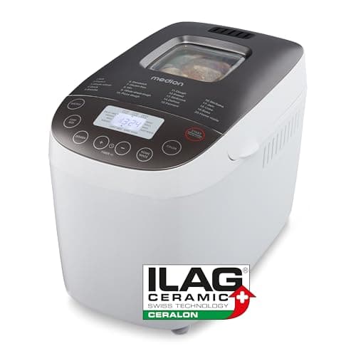 MEDION Macchina per il pane (macchina per il pane, 950 watt, fino a 1600 g, 20 programmi di cottura, 3 livelli di doratura, funzione keep warm, finestra di visualizzazione, preselezione dell'ora