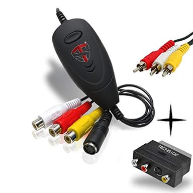 TechSide Video Grabber 2025: Convertitore VHS in Digitale USB 2.0 con SCART e RCA – Per Videoregistratore VHS, Hi8, Mini DV – Compatibile Windows 11/10 – Scheda acquisizione video MP4
