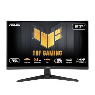 ASUS TUF Gaming VG27WQ3B Monitor Curvo 27", Quad HD VA (2560x1440), 0,5 ms (GTG), 180Hz, Tecnologia Extreme Low Motion Blur, FreeSync, 90% DCI-P3, Nero