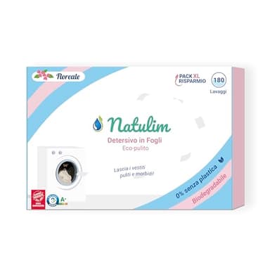 Natulim - Detersivo a strisce per lavatrice (180 lavaggi) - Include effetto ammorbidente, ecologico, ipoallergenico, Made in EU - Biancheria pulita e morbida senza sporcare il pianeta (Floreale)