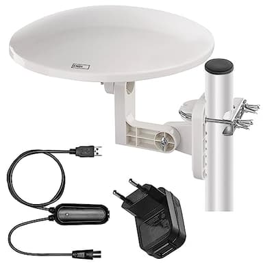 EMOS - Antenna digitale con amplificatore - per esterni - Antenna attiva Village - 0-80 km - FM/DAB/DVB-T/DVB-T2 - Filtro LTE/4G/5G integrato - Angolo di ricezione 360° - Resistente alle intemperie,