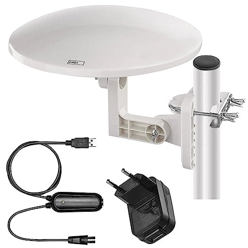 EMOS - Antenna digitale con amplificatore - per esterni - Antenna attiva Village - 0-80 km - FM/DAB/DVB-T/DVB-T2 - Filtro LTE/4G/5G integrato - Angolo di ricezione 360° - Resistente alle intemperie,