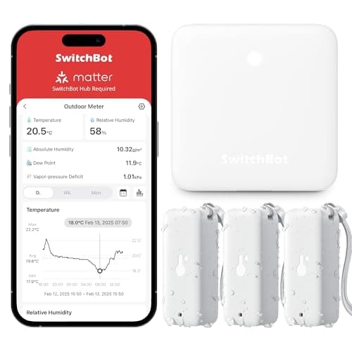 SwitchBot Termometro Wi-Fi Igrometro 3 Pezzi con Hub Mini, IP65 Impermeabile Sensore di Temperatura/Umidità Interno Esterno con Notifica App e Archiviazione Dati Gratuita, Supporta Alexa