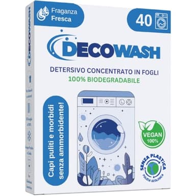 Detersivo in Fogli per Lavatrice (Fino a 80 Usi) Ecologico, Ipoallergenico, Senza Plastica, Sapone in Fogli per Bucato Pulito e Morbido, Perfetto per Viaggio, Bimbi e Pelli Sensibili, Fragranza Fresca