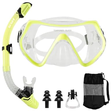 APLOS Set da snorkeling per adulti, anti-appannamento Maschera Snorkeling, con occhiali da snorkeling e boccaglio a secco, in vetro temperato, per snorkeling, nuoto e immersioni