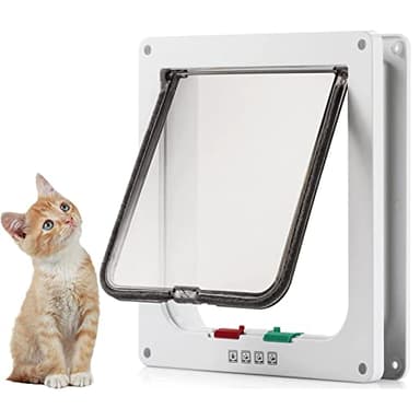 Eyeleaf Gattaiola per Gatti con Entrata e Uscita Controllabile 4 Vie Gattaiola per Gatti da Porta e da Muro(L-25.5 * 23.5 * 5.5cm, Bianco)