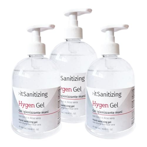Hygen Gel Mani Disinfettante Igienizzante 1,5 Litri Antibatterico Sanificante Alcool 75% Elimina Virus Naturale con Aloe Vera e Timo Senza Risciacquo Profumato al Limone - 3 Flaconi da 500 ml