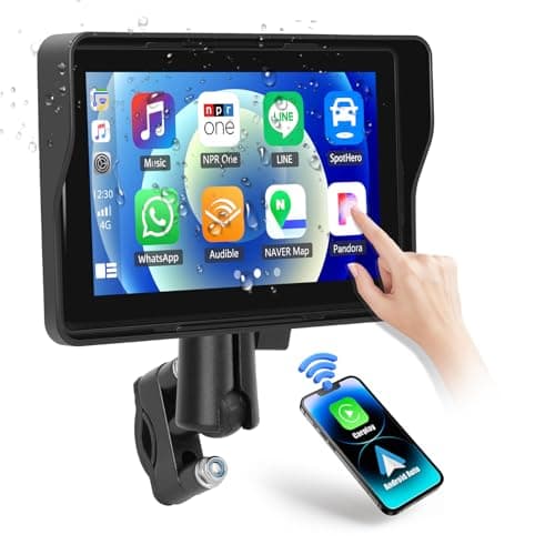 CAMECHO Navigatore per Moto con Carplay Wireless Android Auto, 5 Pollici Touchscreen IPS Portatile, supporto Bluetooth/Auricolare Bluetooth/TF/Airplay/Android Cast/EQ