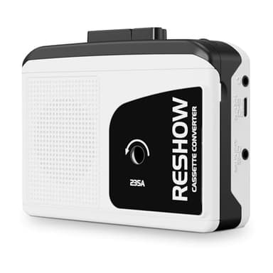 Reshow Lettore a cassette portatile, convertitore per registrazione audio MP3 tramite USB, registrazione inversa su cassetta, lettore musicale digitale, microfono incorporato e altoparlante- Bianco