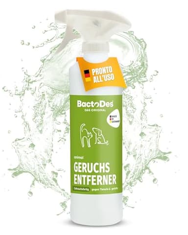 BactoDes - Animal Ready neutralizzatore odori animali domestici bottiglia spray da 500 ml - Detergente enzimatico per urina di gatti & cani, effetto bio-microbico - Eliminaodori per odori sgradevoli
