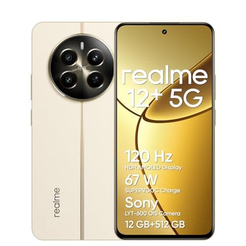 realme 12+ 5G Smartphone 12+512 GB con NFC, Fotocamera ritratto Sony LYT-600 OIS, Display AMOLED da 120 Hz, Smart Touch antipioggia, SUPERVOOC da 67 W, Navigator Beige T(no adapter)