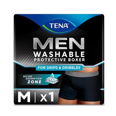 TENA MEN Boxer Protettivi Lavabili e Riutilizzabili, Studiati per Gocce e Perdite Urinarie Leggere, Boxer Assorbenti per Uomo a Rapido Assorbimento, Colore Nero, Taglia M