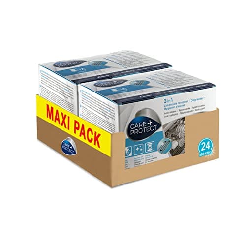 CARE + PROTECT 3in1 Anticalcare, Sgrassante e Igienizzante, per Lavastoviglie e Lavatrice, Universale, Originale, Professionale, in Polvere, 12 Bustine *2, Maxi