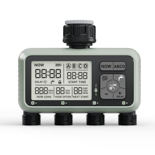 Diivoo Irrigazione 4 uscite, orologio automatico programmabile IP54 con ritardo di pioggia e irrigazione manuale/automatica per prato, giardino, piscina