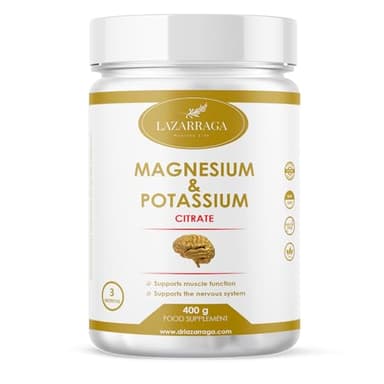 Magnesio + Potassio Citrato Lazarraga® | Per 3 mesi | Senza additivi, citrato di magnesio puro 250 mg + citrato di potassio 1000 mg puri | 400 gr in polvere | vegano