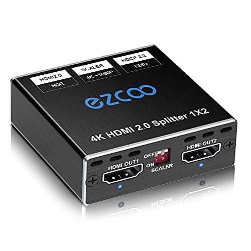 Splitter HDMI 4K 60Hz 1x2 1080P 120Hz HDCP HDR 18Gbps UHD Dolby Vision Atmos EDID Scaler 4K 1080P per Doppio Monitor HDMI 2.0 1 ingresso 2 uscite per PS5, SkyQ, Xbox, Fire Stick, BluRay, Apple TV
