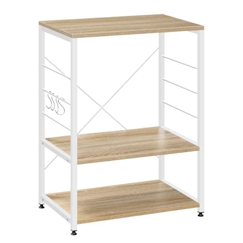 WOLTU Scaffale per Cucina Carrello per Microonde Forno a 3 Ripiani in Metallo e Legno Scaffalature Fioriera Multiuso, Rovere