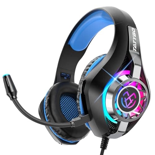 Tatybo Cuffie Gaming, Cuffie Gaming con Microfono Noise Cancelling, Stereo Bass Deep, Cuscinetti Auricolari Proteici, per Ps4 Ps5 PC Xboxone Switch, Blu