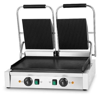 VERTES Griglia Elettrica Doppia in Ghisa piatta/scanalata, 3600W Piastra elettrica per cucinare Panini, Carne, Bistecchiera elettrica con Corpo in Acciacio Inox, Regolabile da 0-300°C, Antiaderente