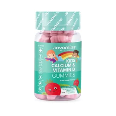 Novomins Caramelle Gommose Calcio e Vitamina D per Bambini – Integratore Multivitaminico Ossa e Denti – Integratore Vegetariano Fornitura 1 Mese – 30 Vitamine Gommose Masticabili con Vitamina K2