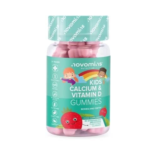 Novomins Caramelle Gommose Calcio e Vitamina D per Bambini – Integratore Multivitaminico Ossa e Denti – Integratore Vegetariano Fornitura 1 Mese – 30 Vitamine Gommose Masticabili con Vitamina K2