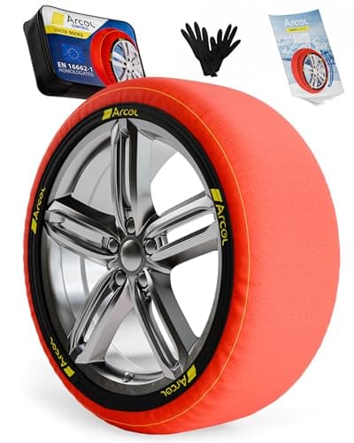ARCOL Calze da Neve Omologate Italia EN 16662-1 - Due Catene da Neve in Tessuto per Auto. Snow Sock Taglia XL per R14 - R22 (Misure per Pneumatici Dettagliate all'Interno) (Control, XL)