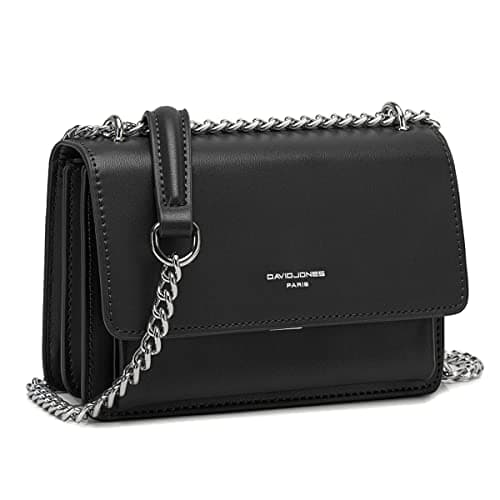 David Jones - Piccola Borsa a Tracolla Spalla Donna - Borsa Mano PU Pelle con Patta - Messenger Crossbody Bag Clutch Borsetta Sera Pochette Elegante Shopping Viaggio - Nero