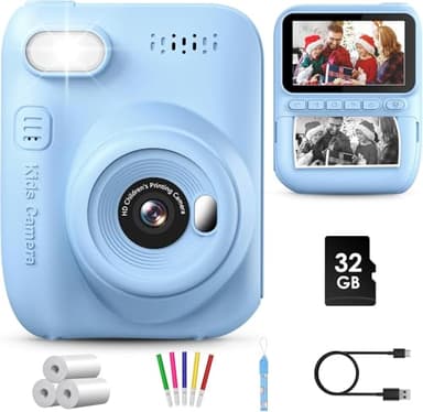 GREENKINDER Macchina Fotografica Bambini Istantanea, 3,0 Pollici 14MP Fotocamera Istantanea Bambini con 32GB Scheda, 1080P Fotocamera Digital per Bambini, Giocattolo Regalo per Bambino da 3-12 Anni