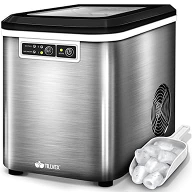 tillvex Macchina per Ghiaccio 12 kg - 24 h | da Casa in Acciaio Inossidabile | Professionale | 2,2 L Serbatoio d'Acqua | Display LED, Autopulizia | 2 Misure di Cubetti