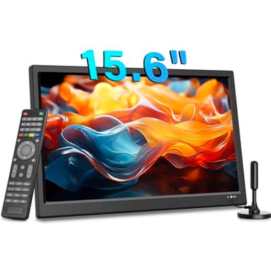 KCR TV digitale ricaricabile 15,6 pollici, sintonizzatore DVB-T2, con cavo di rete e cavo di ricarica da 12 Volt, ingresso AV, ingresso HDMI, slot USB, telecomando, Tv Freeview