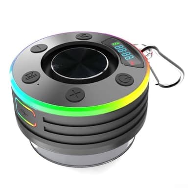 5.3 - Radio portatile per doccia con montaggio a ventosa, design impermeabile per il bagno o attività all'aperto (nero)
