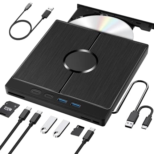 Masterizzatore DVD Esterno,Lettore CD Esterno per PC Portatile,Lettore DVD Esterno con SD/TF,per laptop,PC,per MacBook,per Windows 11/10/8/7/XP/OSX/Linux